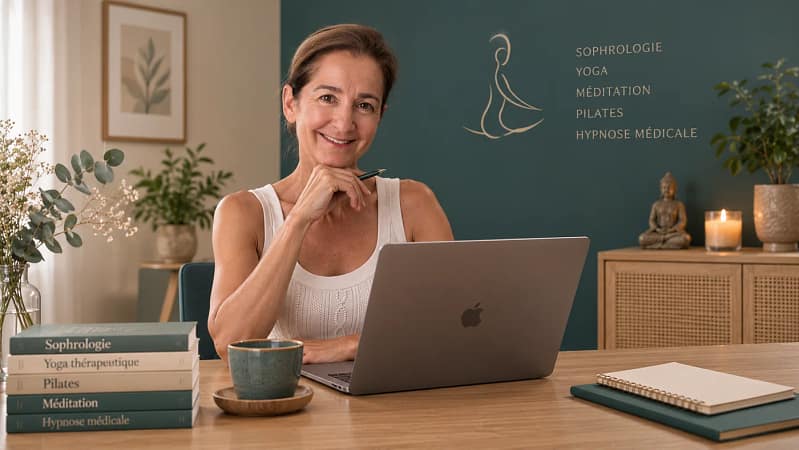 Christine d’Angelin présentant son nouveau site dédié au bien-être à Lyon